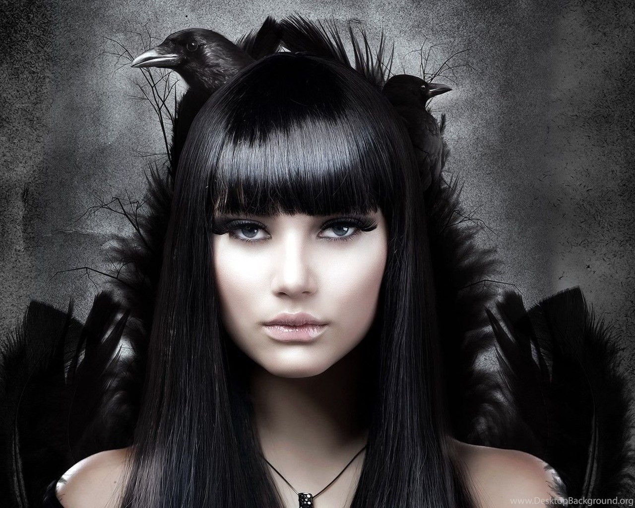 Goth Girl With Her Raven Wallpapers Digital Art Wallpapers Desktop ...