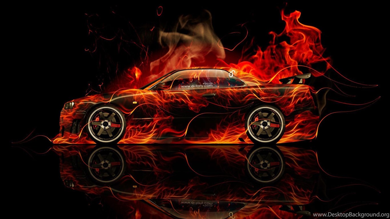 Nissan Skyline GTR R34 JDM Side Fire Car 2014 « El Tony Desktop Background