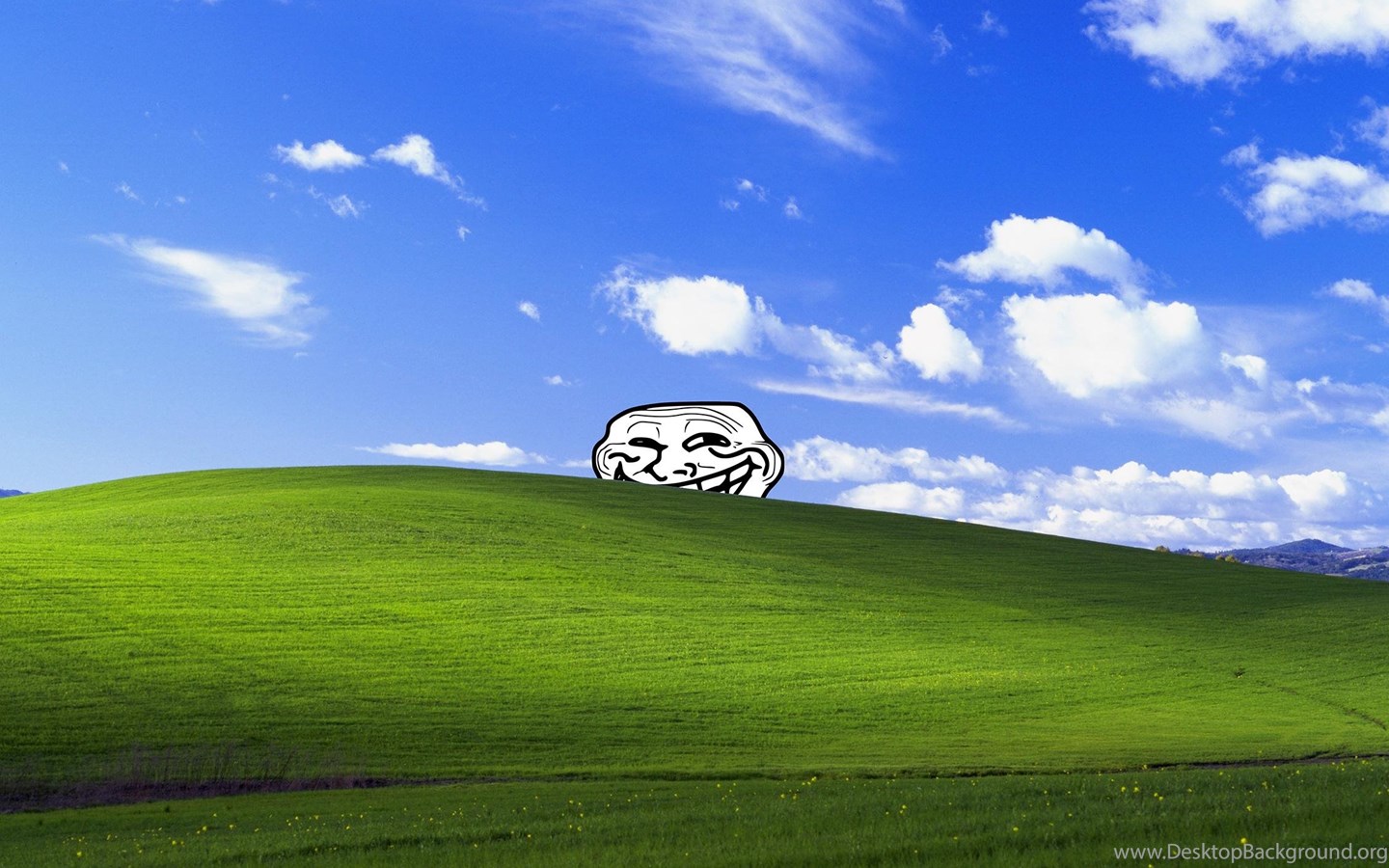 Troll Face Peeking Out From Behind The Old Bliss Wallpapers Hill ...