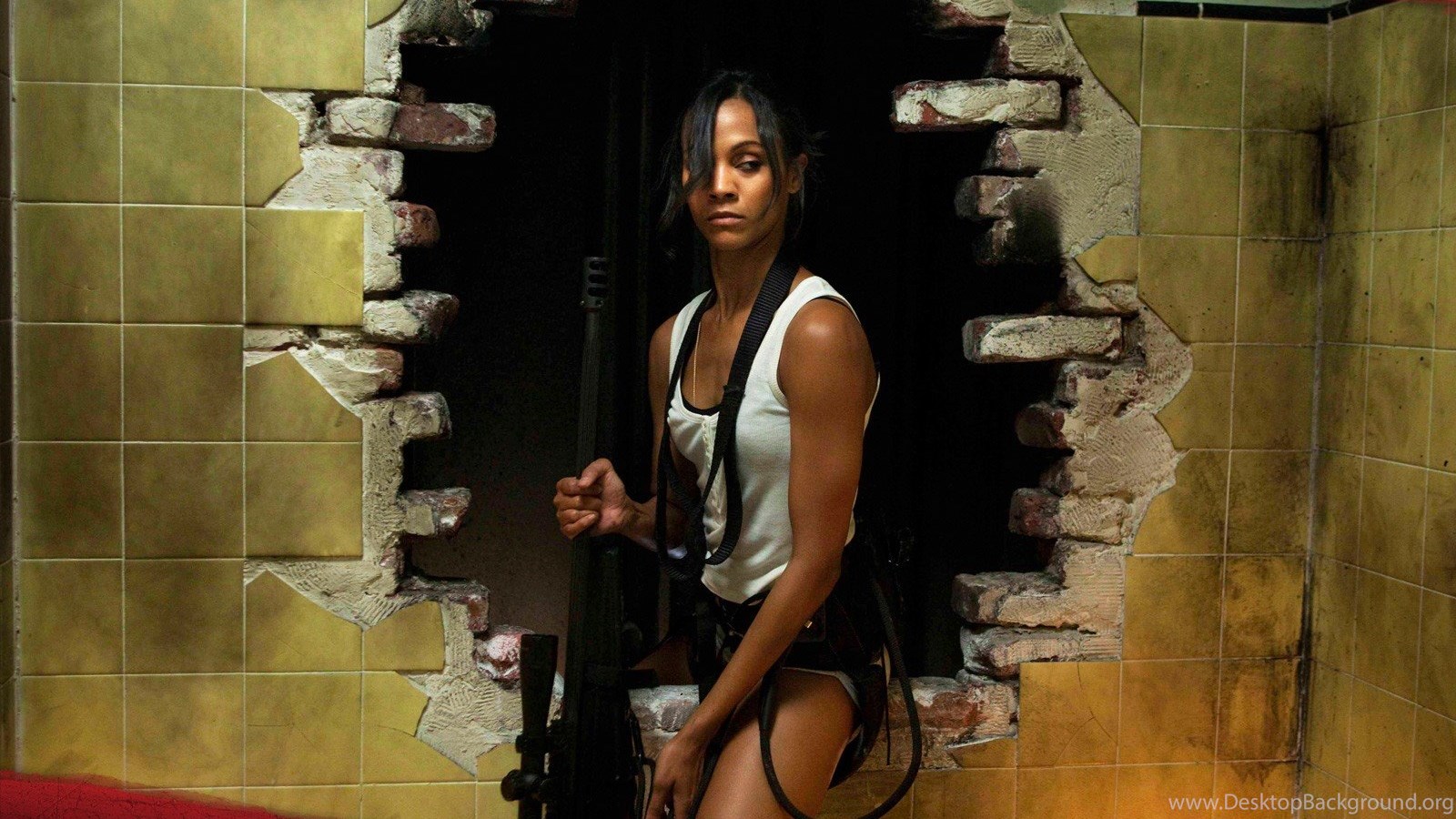 Colombiana Zoe Saldana Brunettes Film Movies Sniper Rifles Desktop 