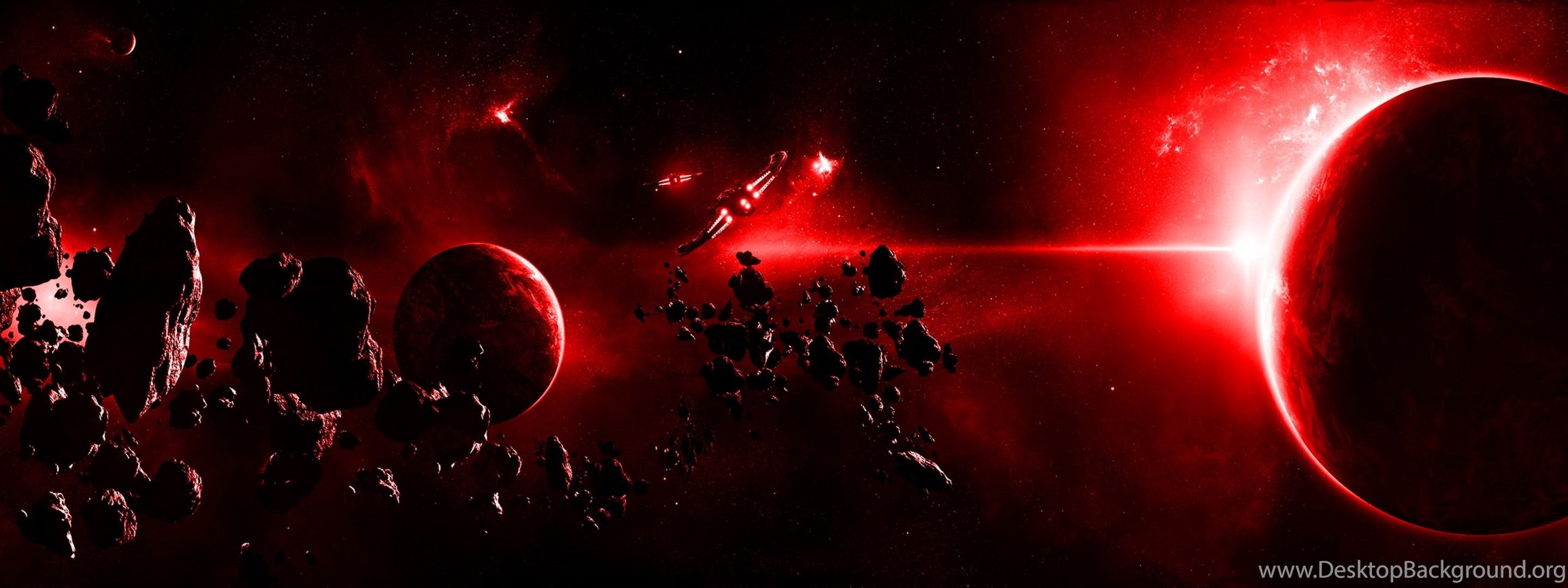 Red Space Scene Dual Screen Wallpapers Desktop Background