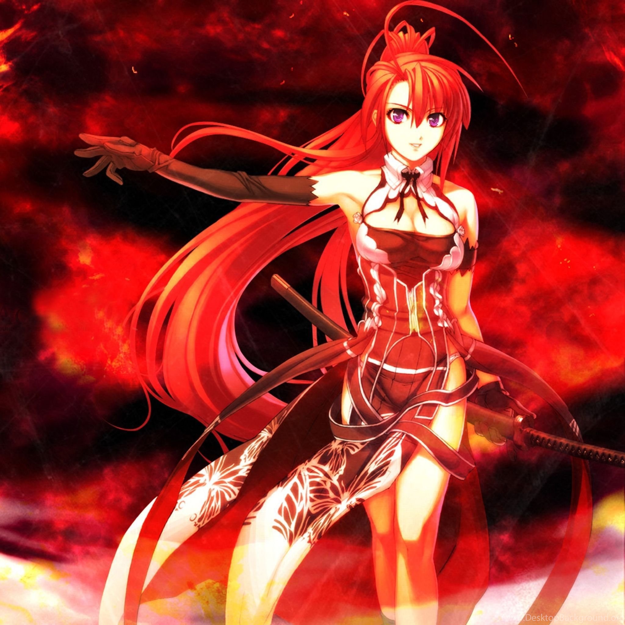 Download Wallpapers 2048x2048 Anime, Girl, Red, Hair, Sword ... Desktop ...