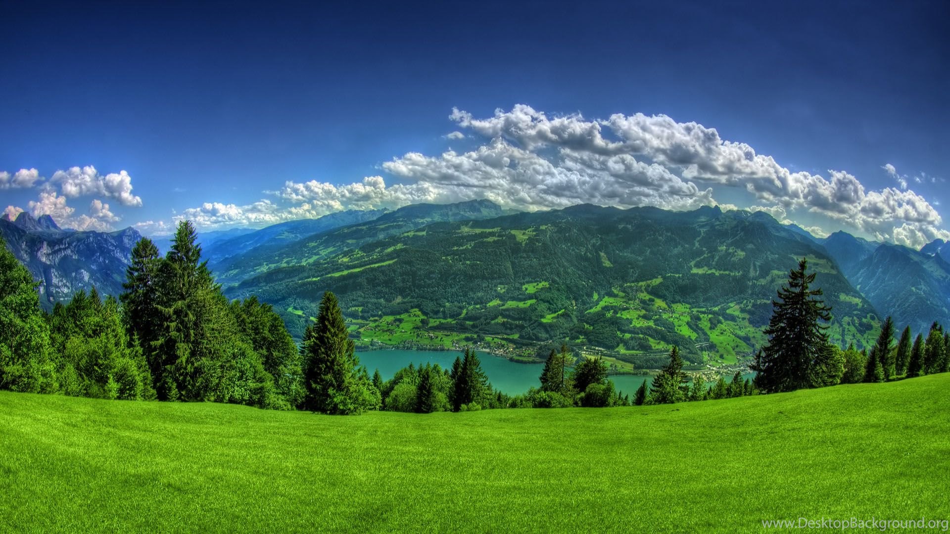 Relaxing Green Field Lake Mountains 1920x1080 Full Hd 16 9