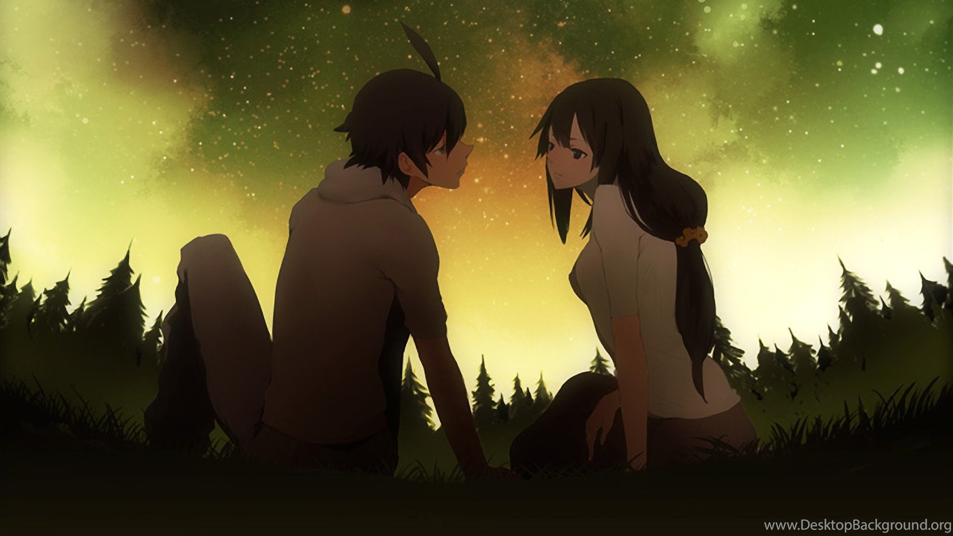 1273 Anime Couple Sitting On The Gr Jpg Desktop Background