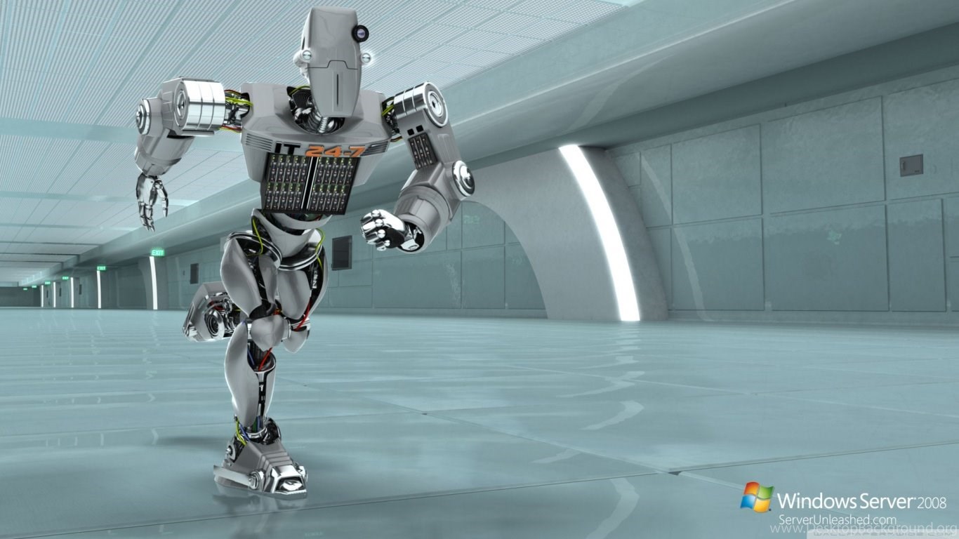 HD Wallpaper: Windows Server 2008 Unleashed IT 24 7 Robot, Gray