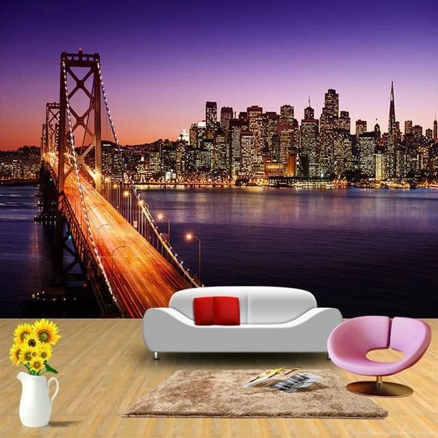 New York City Night Building Large Mural Wallpapers , Living Room ...