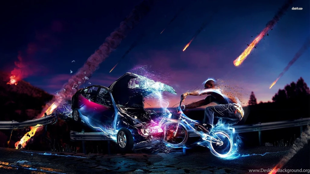 Car Crashing A Bicycle Wallpapers Digital Art Wallpapers