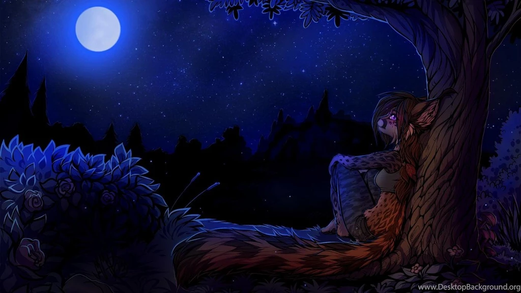 Trees Night Brown Roses Anthropomorphism Furry Wallpapers