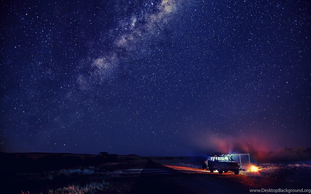 Snow Sky Winter Car Night Stars Mood Space Wallpapers