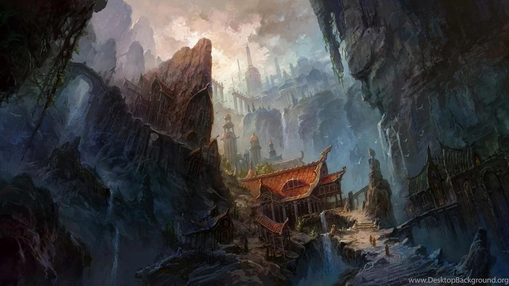 GLOOMY MOUNTAIN VILLAGE WALLPAPER (