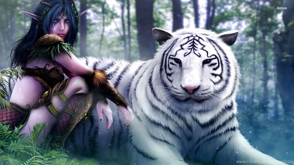 White Tiger With Elf Wallpapers Digital Art Wallpapers