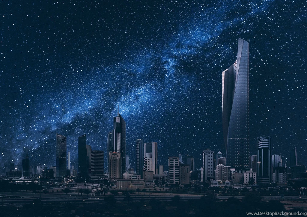 Kuwait The Stars Sky Night City Buildings Wallpapers