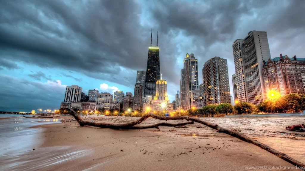 Download Wallpapers 1920x1080 Chicago, Skyscraper, Beach, Sand, Hdr ...