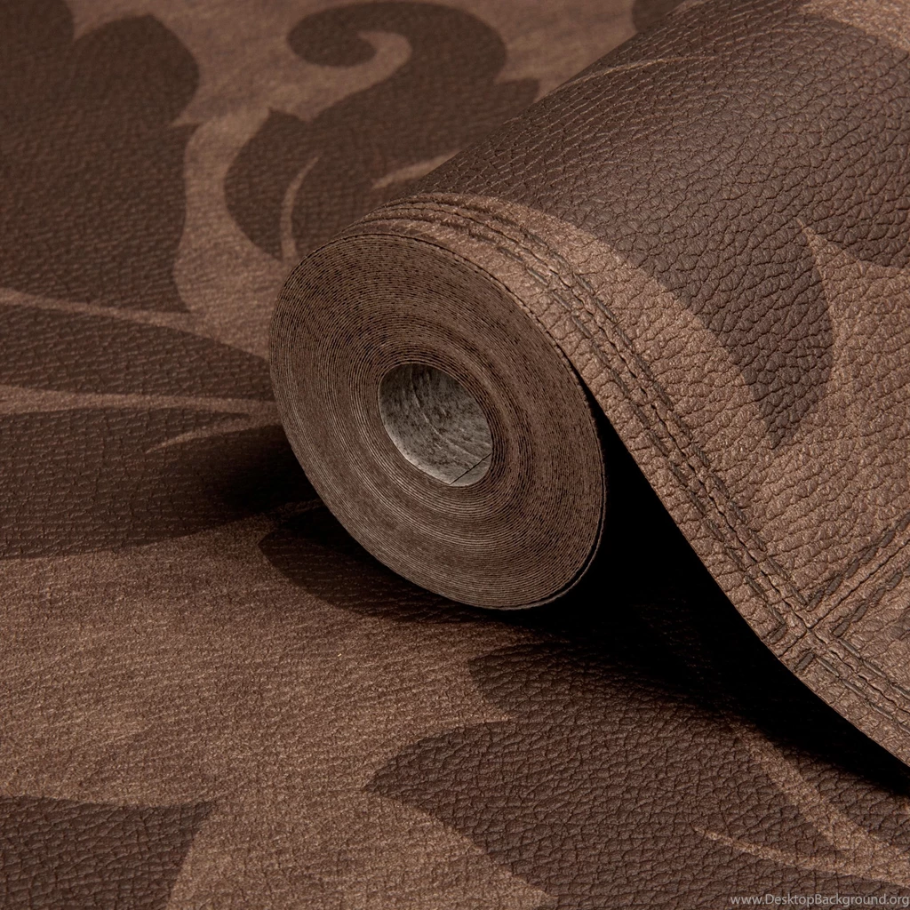 Impala Damask Brown Leather Effect Wallpapers