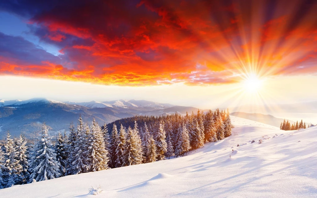 Wonderful Sunset On Snow Mountain Hill Wallpapers 2560x1600 486161
