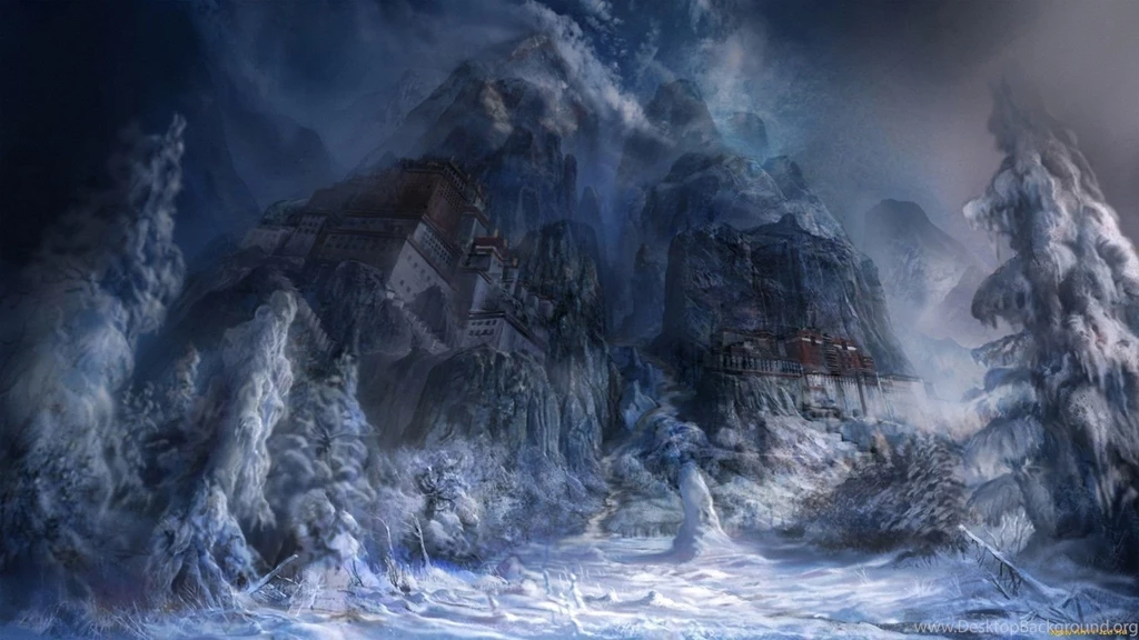 HDscreen: Dark Fantasy Art Mountains Snow Winter Desktop Bakcgrounds