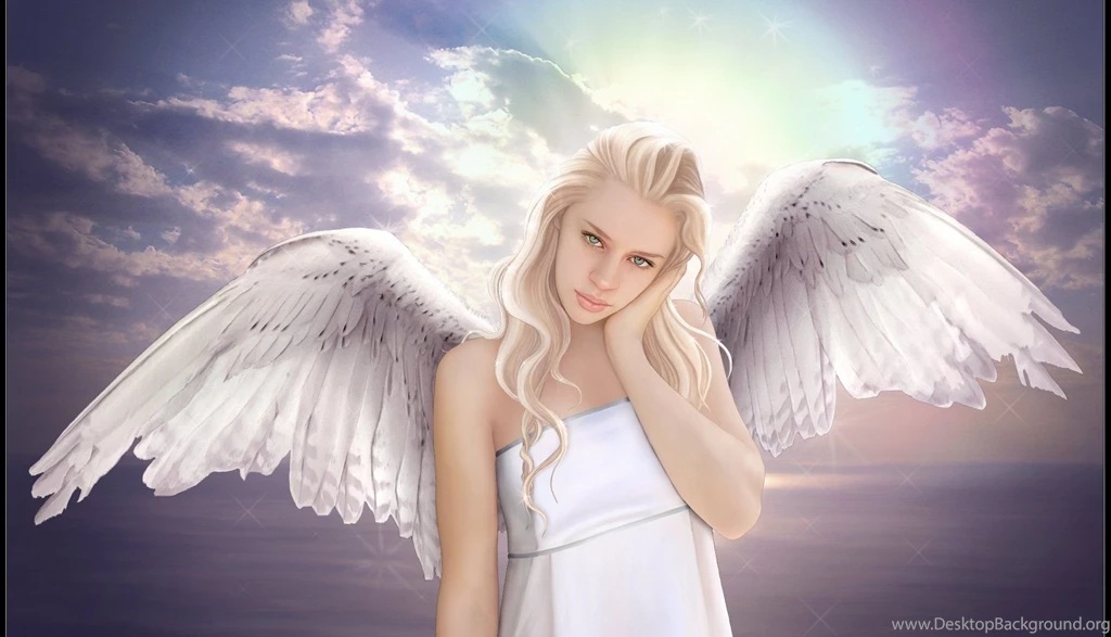Angel Blonde Girl Sky Sun Clouds Dress Sea Wings Wallpapers ...