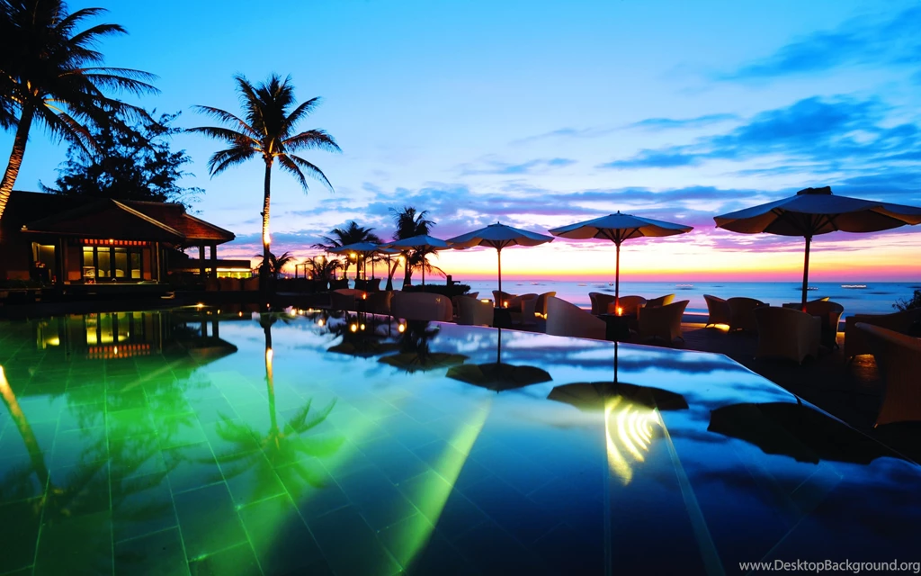 Download Wallpapers 3840x2400 Tropics, Sea, Palm Trees, Evening ...