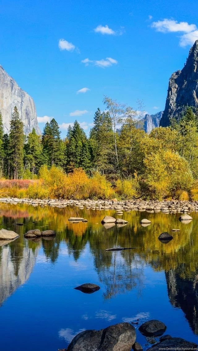 Download Wallpapers 640x1136 Yosemite National Park, Lake, Rocks ...