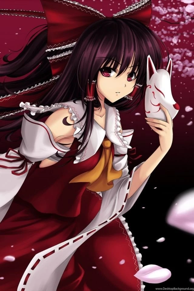 Download Wallpapers 640x960 Anime, Girl, Mask, Gown, Sakura, Petals ...