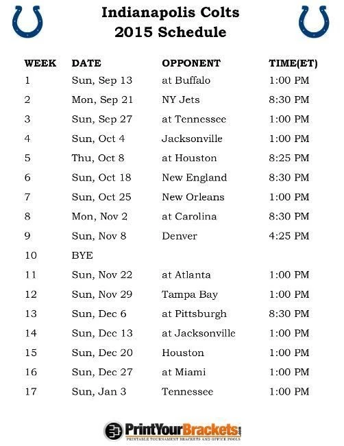 Printable Indianapolis Colts Schedule 2015 Football Season Desktop