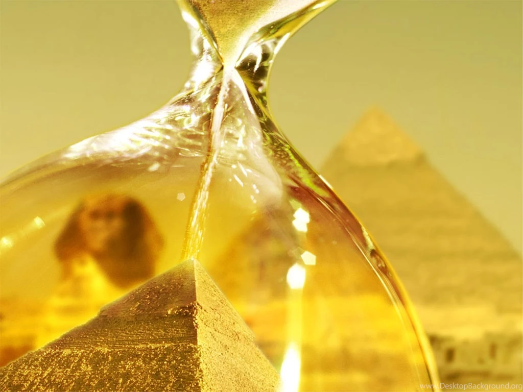 Wallpapers Clock, Yellow, Pyramid, Gold, Sphinx, Egypt, Hourglass.