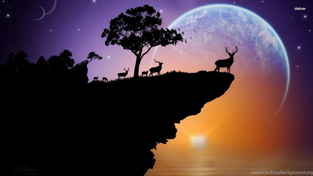 Deer Herd On A Cliff Wallpapers Digital Art Wallpapers