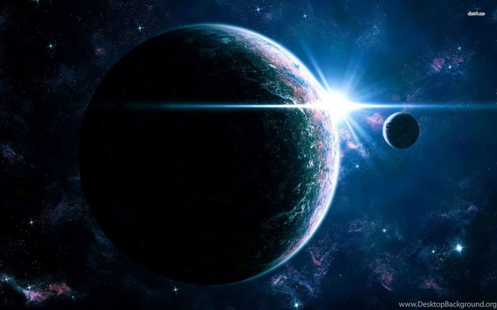 Planet With Its Moon And Sun Wallpapers Space Wallpapers
