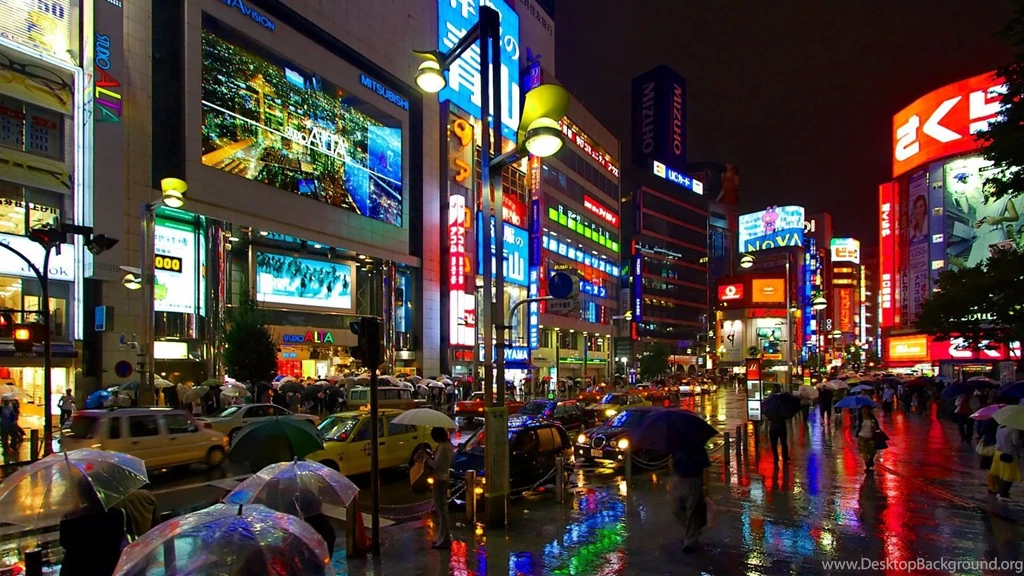 Japan City Streets At Night Wallpaper.