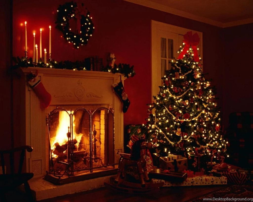 Christmas Tree And Fireplace Backgrounds – Happy Holidays