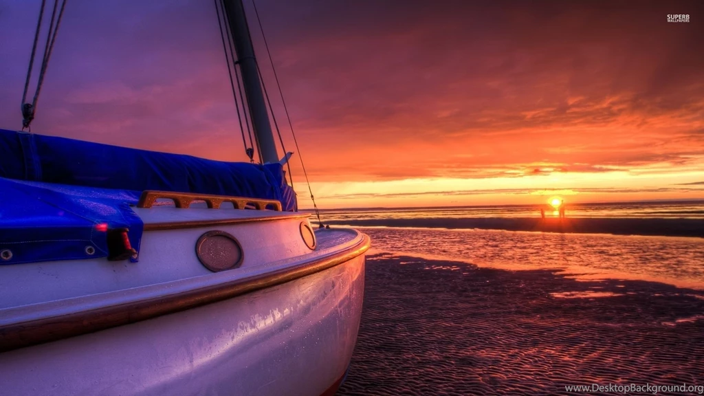Sailing Boat On A Sunset Beach Wallpapers Photography Wallpapers ...