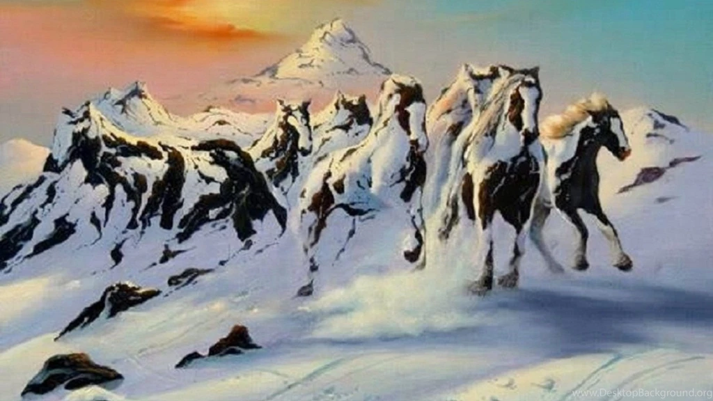 HDscreen: Winter Herd Horse Animal Pinto Desktop Bakcgrounds