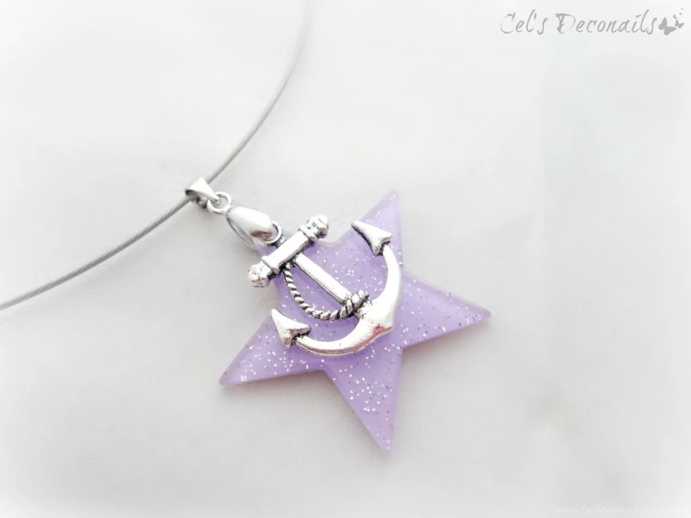 Anchor And Star Purple Glitter Nautical Necklace · Celdeconail ...