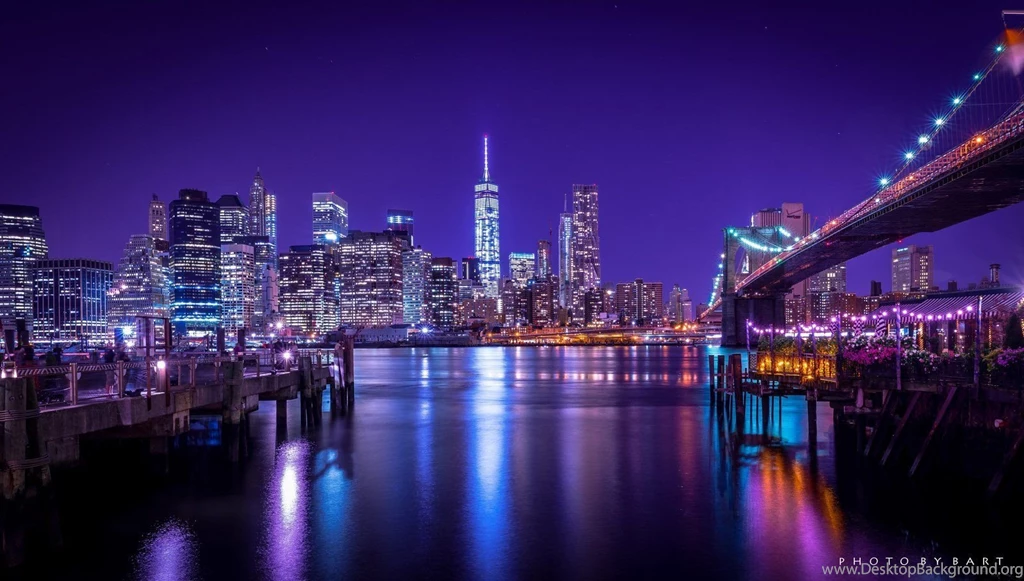 Brooklyn Bridge Night City Cities Urban New York Usa America ...