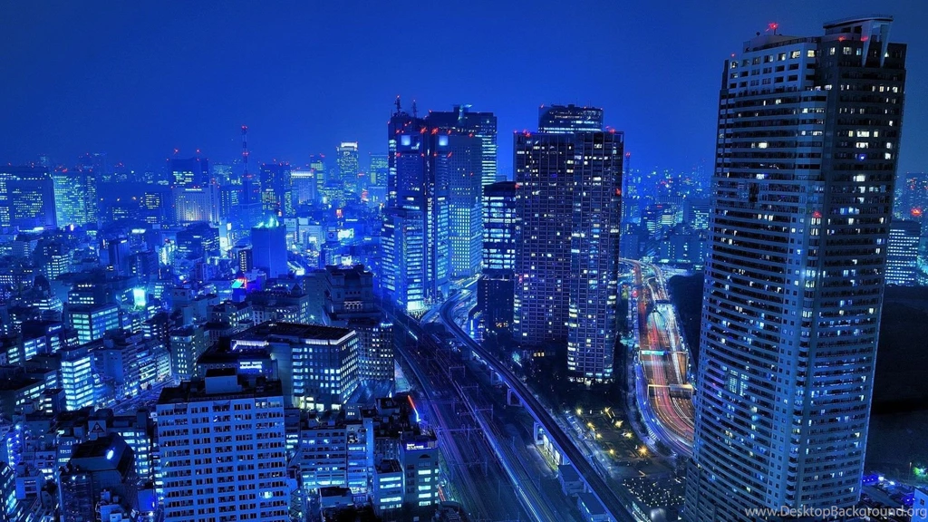 Skyscrapers: Blue City Asia Japan Tokyo Night HD Backgrounds For HD ...