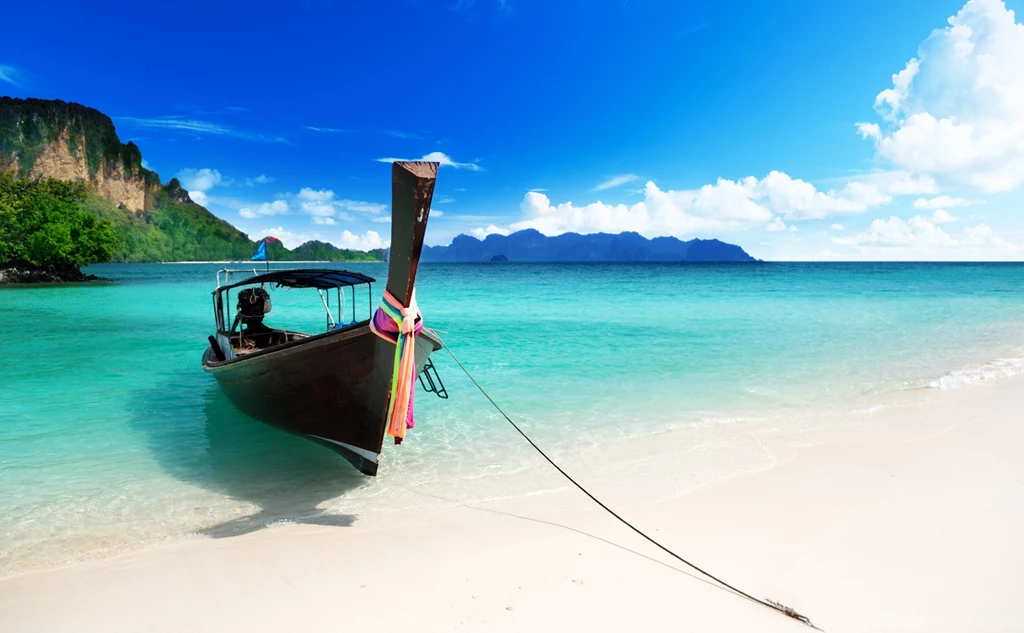 Download Wallpapers Boat, Mooring, Coast, Blue Water, Tapes HD ...