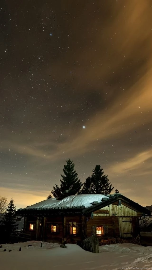 640x1136 Night Stars Lodge & Snow Iphone 5 Wallpapers