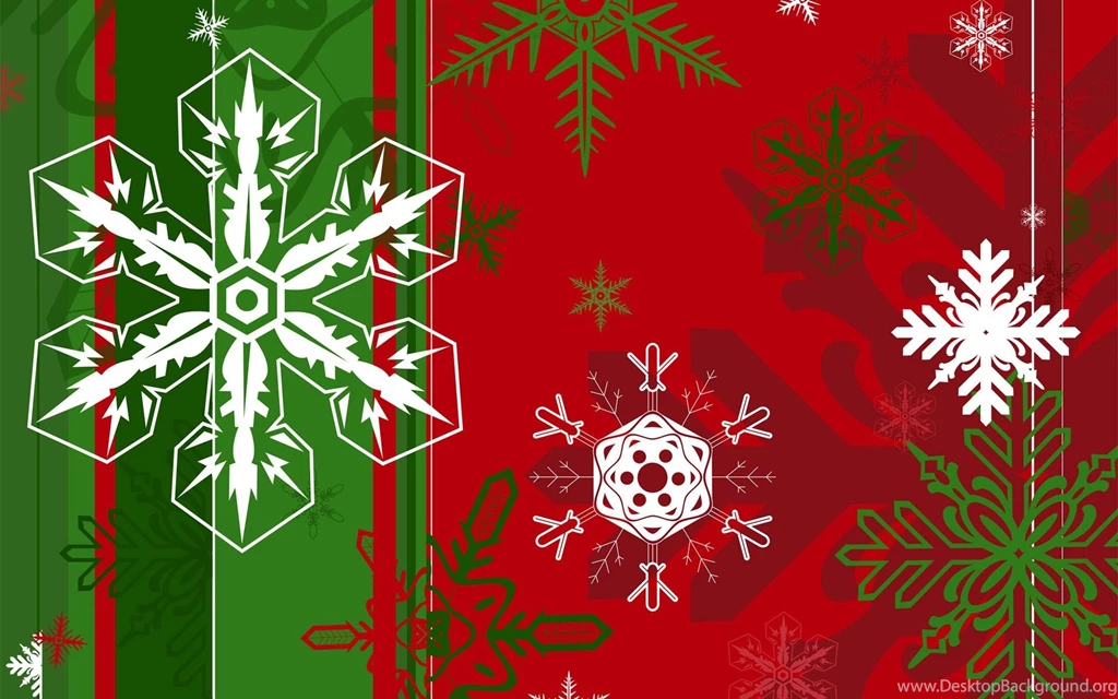 Snowflakes Of Different Shapes On The Green And Red Backgrounds On ...