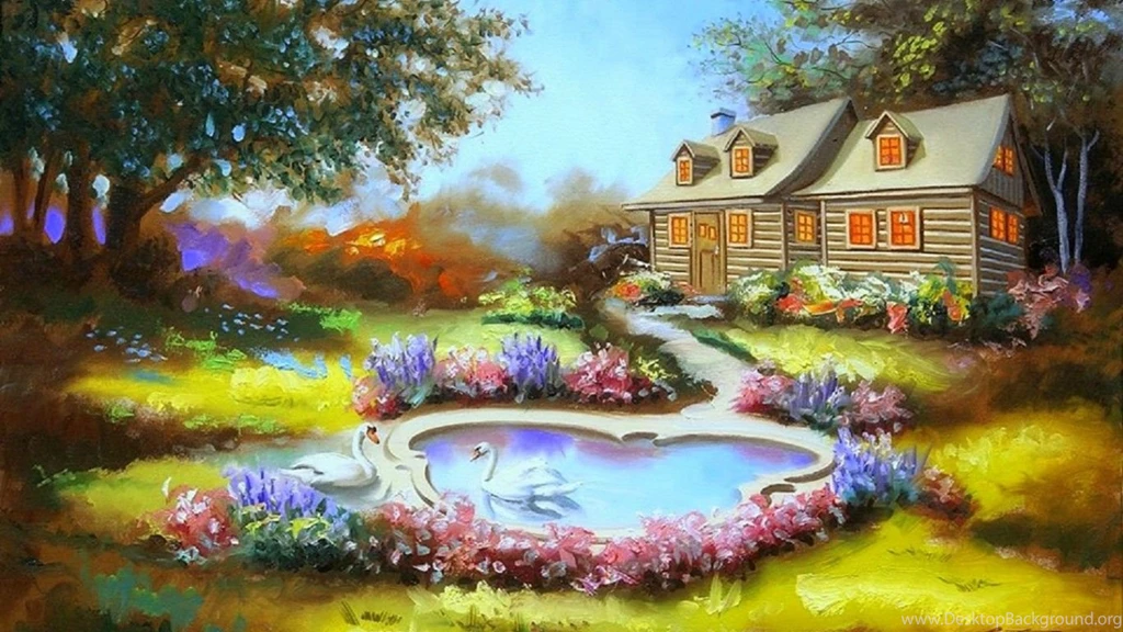 Swans Tag Wallpapers: River Bank Cottage Back Swans Boat Pictures ...
