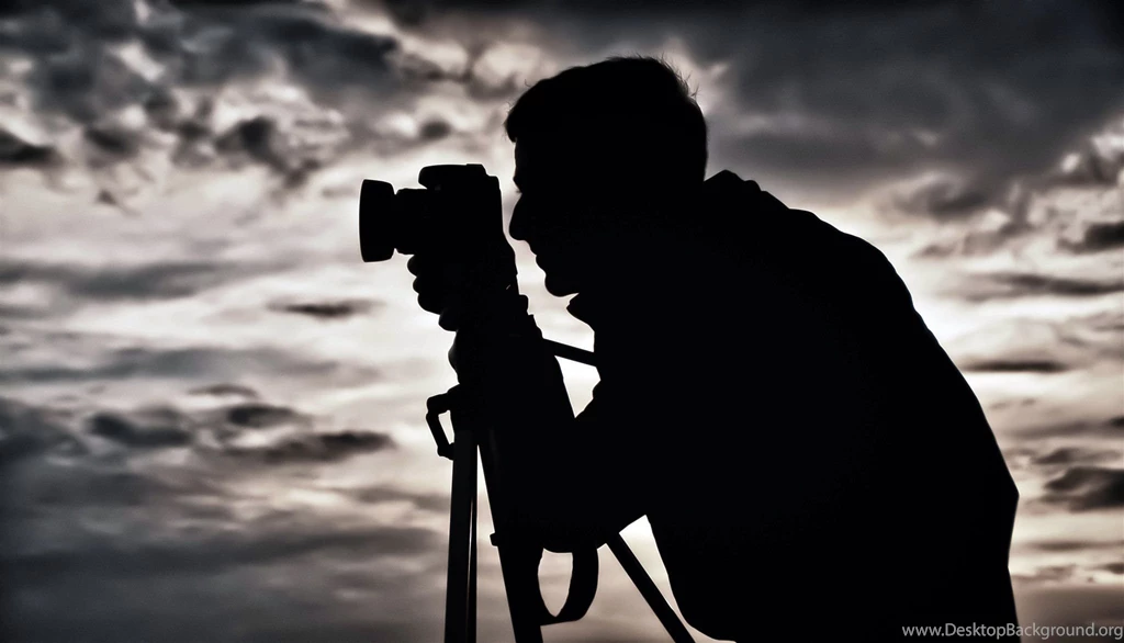 Man Silhouette Photographer Tripod Camera Backgrounds Sky Clouds ...
