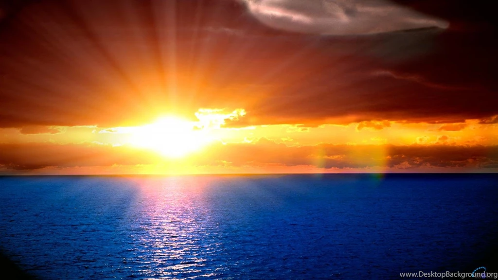 Download Wallpapers Orange Sunset In The Blue Sea (1600 X 900 ...