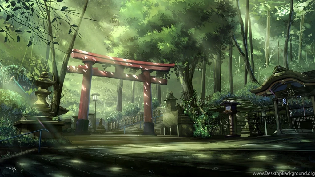 Anime, Landscape, Torii, Sun Rays, Forest, Asian Architecture ...