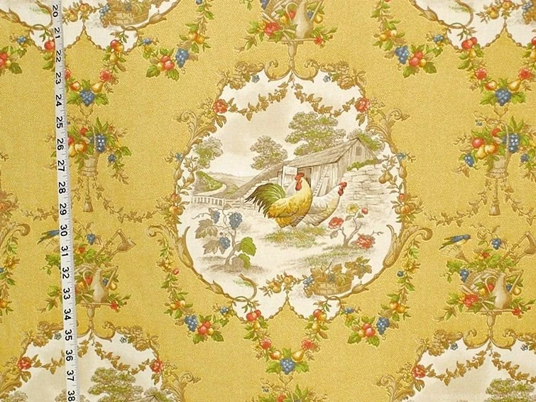 Yellow Rooster Toile Fabric Yellow Chicken By BrickHouseFabrics