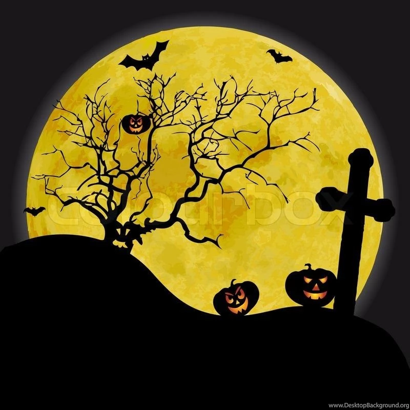 Scary Halloween Backgrounds With Yellow Moon And Old Tree