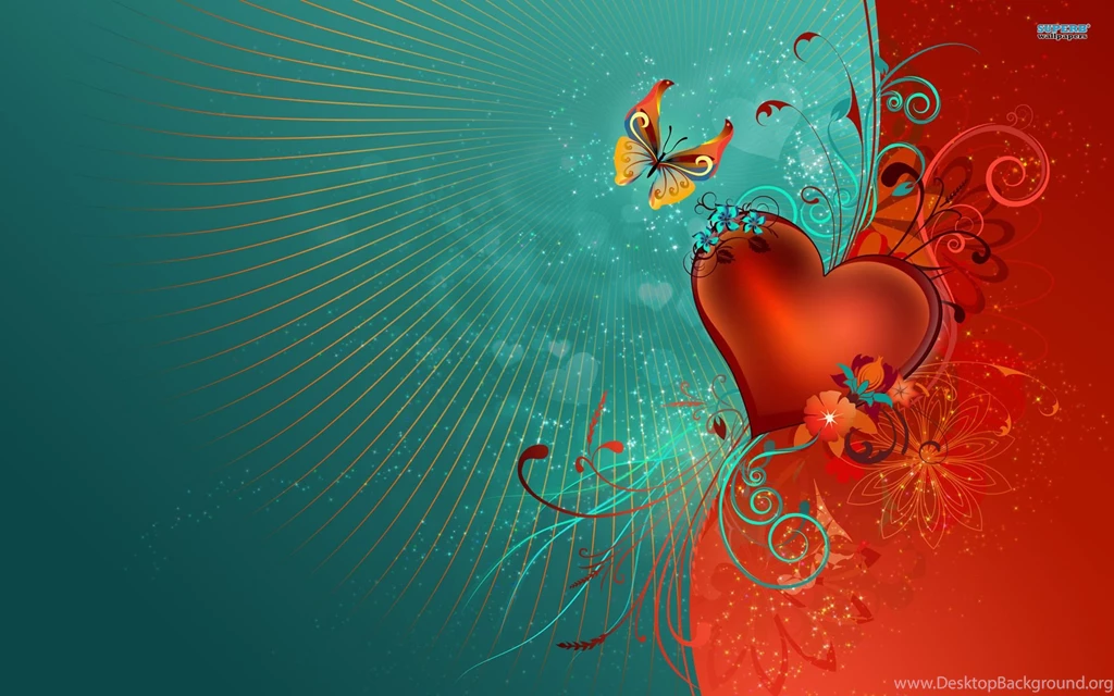 Heart, Flowers And Butterfly Wallpapers Vector Wallpapers
