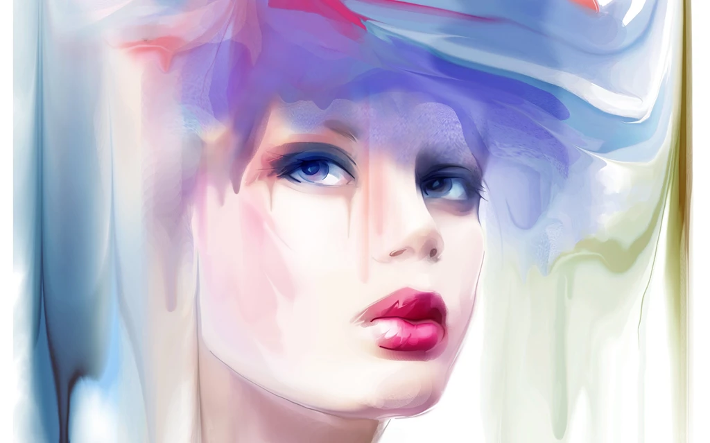 Painting, Watercolor, Girl, Make Up, Pink Lips, Beauty, Fullscreen