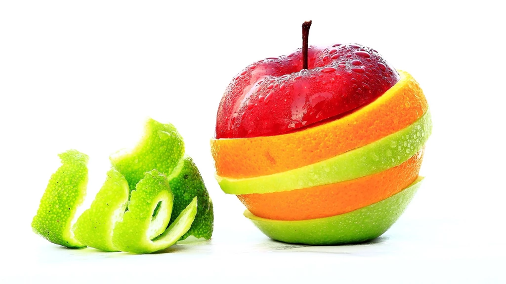 Download Wallpapers 3840x2160 Fruit, Segments, Apple, Orange 4K ...
