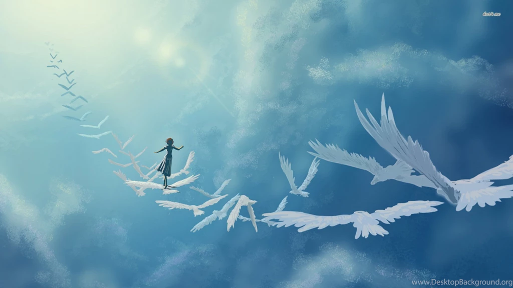 Girl Flying With The Birds Wallpapers Artistic Wallpapers
