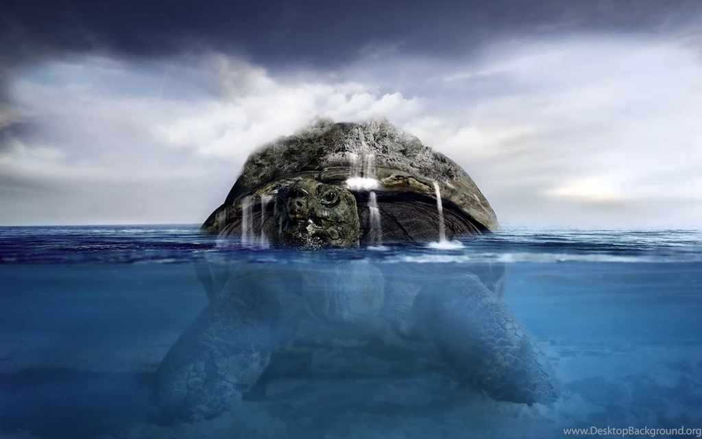 Turtle Island Sea Waterfalls Fantasy Cg Digital Art Ocean Sea Face ...