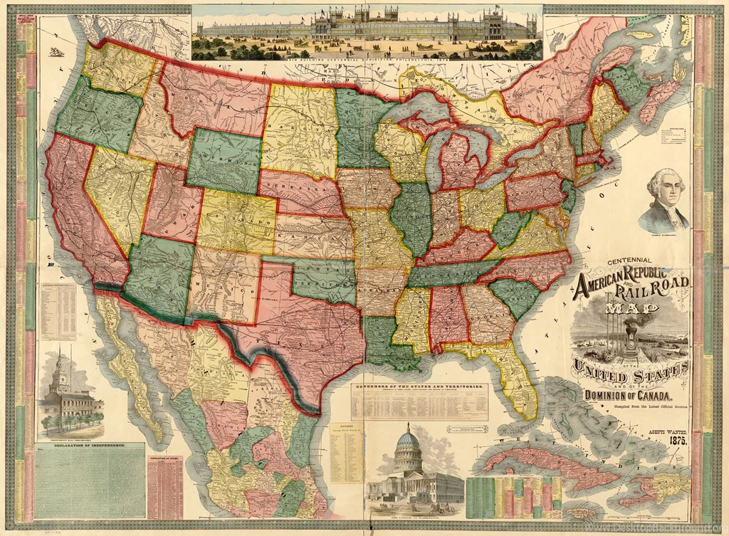 United States 1875 Wall Map Mural